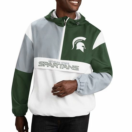 Men's G-III Sports By Carl Banks White/Green Michigan State Spartans College Fair Catch Half-Zip Hoodie 2 Men's G-III Sports By Carl Banks White/Green Michigan State Spartans College Fair Catch Half-Zip Hoodie - Image 2