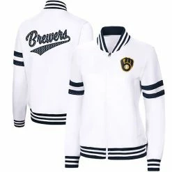 Women's G-III 4Her By Carl Banks White Milwaukee Brewers Pre-Game Full-Zip Track Jacket