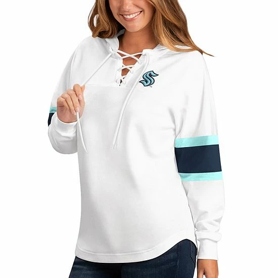Women's G-III Sports By Carl Banks White Seattle Kraken Game Plan Lace-Up Long Sleeve Hooded Top 1 Women's G-III Sports By Carl Banks White Seattle Kraken Game Plan Lace-Up Long Sleeve Hooded Top