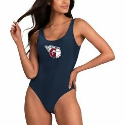 Women's G-III 4Her By Carl Banks Navy Cleveland Guardians Making Waves One-Piece Swimsuit
