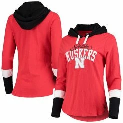 Women's G-III 4Her By Carl Banks Scarlet/Black Nebraska Huskers Passing Play Long Sleeve Hoodie T-Shirt