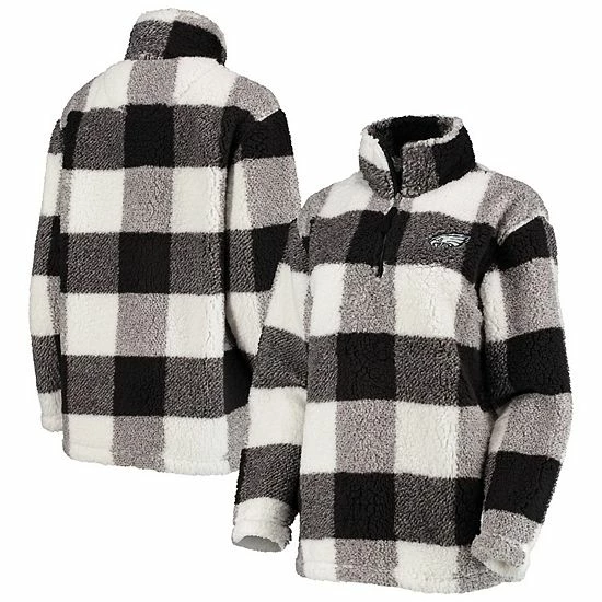 Women's G-III 4Her By Carl Banks Black Philadelphia Eagles Sherpa Plaid Quarter-Zip Jacket 1 Women's G-III 4Her By Carl Banks Black Philadelphia Eagles Sherpa Plaid Quarter-Zip Jacket