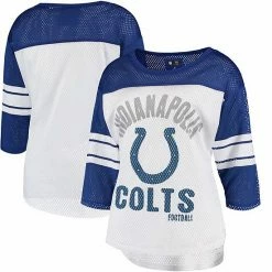 Women's G-III 4Her By Carl Banks White/Royal Indianapolis Colts First Team Three-Quarter Sleeve Mesh T-Shirt