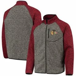 Men's G-III Sports By Carl Banks Charcoal/Red Chicago Blackhawks Switchback Transitional Raglan Full-Zip Jacket