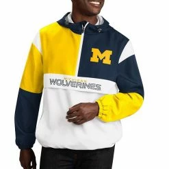 Men's G-III Sports By Carl Banks White/Navy Michigan Wolverines College Fair Catch Half-Zip Hoodie