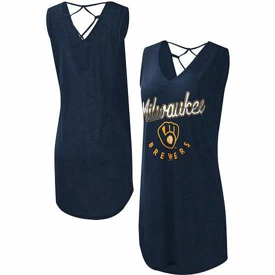 Women's G-III 4Her By Carl Banks Navy Milwaukee Brewers Game Time Slub Beach V-Neck Cover-Up Dress 1 Women's G-III 4Her By Carl Banks Navy Milwaukee Brewers Game Time Slub Beach V-Neck Cover-Up Dress