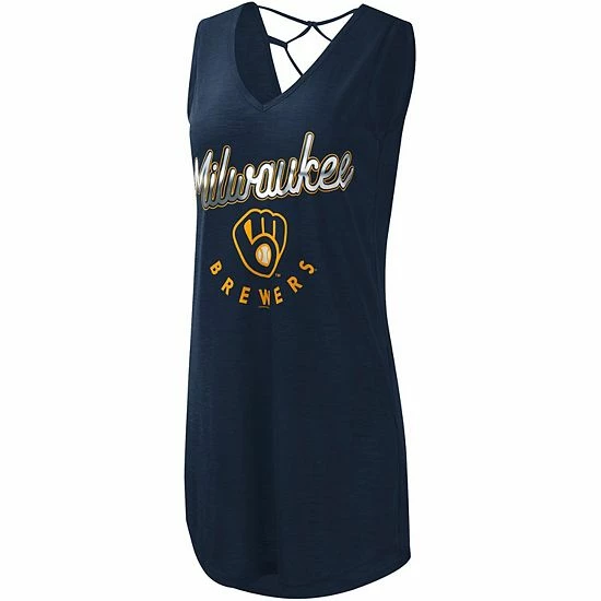 Women's G-III 4Her By Carl Banks Navy Milwaukee Brewers Game Time Slub Beach V-Neck Cover-Up Dress 3 Women's G-III 4Her By Carl Banks Navy Milwaukee Brewers Game Time Slub Beach V-Neck Cover-Up Dress - Image 3