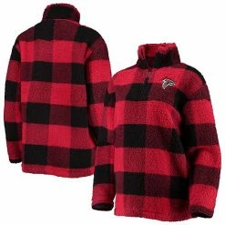 Women's G-III 4Her By Carl Banks Red Atlanta Falcons Sherpa Plaid Quarter-Zip Jacket
