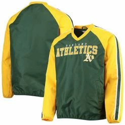 Men's G-III Sports By Carl Banks Green/Gold Oakland Athletics Kickoff Raglan V-Neck Pullover Jacket