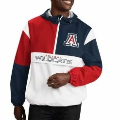 Men's G-III Sports By Carl Banks White/Navy Arizona Wildcats College Fair Catch Half-Zip Hoodie