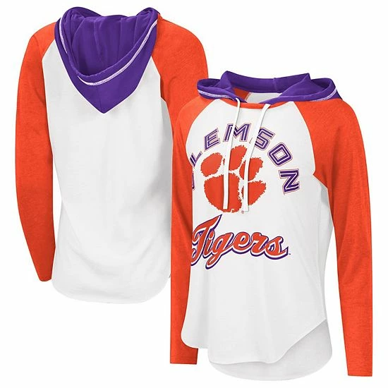 Women's G-III 4Her By Carl Banks White/Orange Clemson Tigers From The Sideline Raglan Hoodie Long Sleeve T-Shirt 2 Women's G-III 4Her By Carl Banks White/Orange Clemson Tigers From The Sideline Raglan Hoodie Long Sleeve T-Shirt - Image 2
