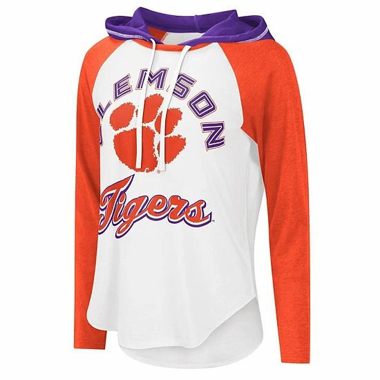 Women's G-III 4Her By Carl Banks White/Orange Clemson Tigers From The Sideline Raglan Hoodie Long Sleeve T-Shirt 3 Women's G-III 4Her By Carl Banks White/Orange Clemson Tigers From The Sideline Raglan Hoodie Long Sleeve T-Shirt - Image 3