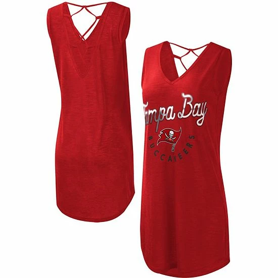 Women's G-III 4Her By Carl Banks Red Tampa Bay Buccaneers Game Time Swim V-Neck Cover-Up Dress 2 Women's G-III 4Her By Carl Banks Red Tampa Bay Buccaneers Game Time Swim V-Neck Cover-Up Dress - Image 2