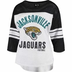 Women's G-III 4Her By Carl Banks White/Black Jacksonville Jaguars First Team Three-Quarter Sleeve Mesh T-Shirt