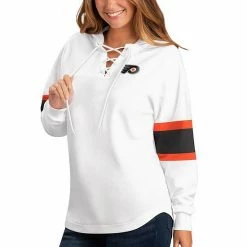 Women's G-III Sports By Carl Banks White Philadelphia Flyers Game Plan Lace-Up Long Sleeve Hooded Top