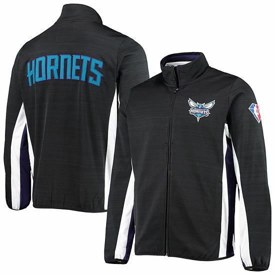 Men's G-III Sports By Carl Banks Black Charlotte Hornets 75th Anniversary Power Forward Space-Dye Full-Zip Track Jacket 2 Men's G-III Sports By Carl Banks Black Charlotte Hornets 75th Anniversary Power Forward Space-Dye Full-Zip Track Jacket - Image 2