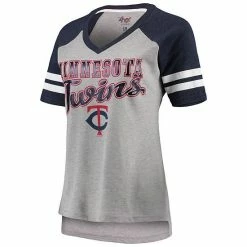 Women's G-III 4Her By Carl Banks Gray/Navy Minnesota Twins Goal Line Raglan V-Neck T-Shirt