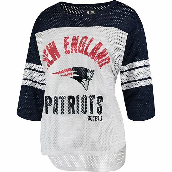 Women's G-III 4Her By Carl Banks White/Navy New England Patriots First Team Three-Quarter Sleeve Mesh T-Shirt 3 Women's G-III 4Her By Carl Banks White/Navy New England Patriots First Team Three-Quarter Sleeve Mesh T-Shirt - Image 3