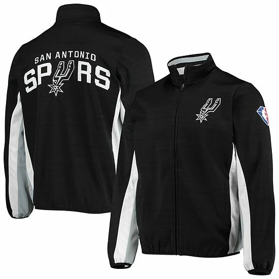 Men's G-III Sports By Carl Banks Black San Antonio Spurs 75th Anniversary Power Forward Space-Dye Full-Zip Track Jacket 2 Men's G-III Sports By Carl Banks Black San Antonio Spurs 75th Anniversary Power Forward Space-Dye Full-Zip Track Jacket - Image 2