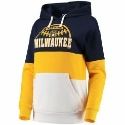 Women's G-III Sports By Carl Banks Navy/Gold Milwaukee Brewers Block And Tackle Colorblock Pullover Hoodie -G-III Sales Store unnamed file 3789