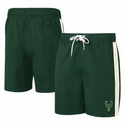 Men's G-III Sports By Carl Banks Kelly Green/Cream Milwaukee Bucks Sand Beach Volley Swim Shorts