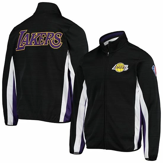 Men's G-III Sports By Carl Banks Black Los Angeles Lakers 75th Anniversary Power Forward Space-Dye Full-Zip Track Jacket 2 Men's G-III Sports By Carl Banks Black Los Angeles Lakers 75th Anniversary Power Forward Space-Dye Full-Zip Track Jacket - Image 2
