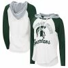 Women's G-III 4Her By Carl Banks White/Green Michigan State Spartans From The Sideline Raglan Hoodie Long Sleeve T-Shirt