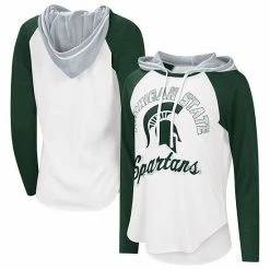 Women's G-III 4Her By Carl Banks White/Green Michigan State Spartans From The Sideline Raglan Hoodie Long Sleeve T-Shirt