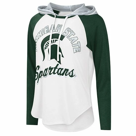 Women's G-III 4Her By Carl Banks White/Green Michigan State Spartans From The Sideline Raglan Hoodie Long Sleeve T-Shirt 3 Women's G-III 4Her By Carl Banks White/Green Michigan State Spartans From The Sideline Raglan Hoodie Long Sleeve T-Shirt - Image 3