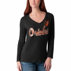 Women's G-III 4Her By Carl Banks Black Baltimore Orioles Perfect Game Long Sleeve V-Neck T-Shirt