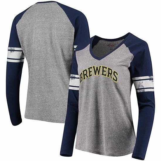 Women's G-III 4Her By Carl Banks Gray/Navy Milwaukee Brewers Franchise Tri-Blend Raglan Long Sleeve T-Shirt 1 Women's G-III 4Her By Carl Banks Gray/Navy Milwaukee Brewers Franchise Tri-Blend Raglan Long Sleeve T-Shirt