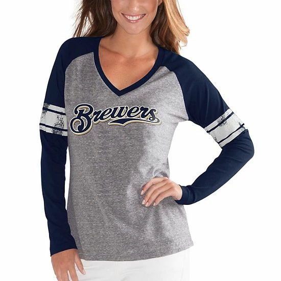 Women's G-III 4Her By Carl Banks Gray/Navy Milwaukee Brewers Franchise Tri-Blend Raglan Long Sleeve T-Shirt 5 Women's G-III 4Her By Carl Banks Gray/Navy Milwaukee Brewers Franchise Tri-Blend Raglan Long Sleeve T-Shirt - Image 5