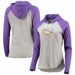 Women's G-III Sports By Carl Banks Heathered Gray/Purple LSU Tigers Circus Catch Raglan Long Sleeve Hoodie T-Shirt