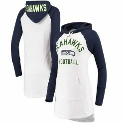 Women's G-III 4Her By Carl Banks White/College Navy Seattle Seahawks All Division Raglan Sleeve Pullover Hoodie