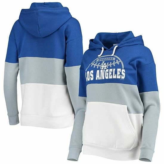 Women's G-III Sports By Carl Banks Blue/Gray Los Angeles Dodgers Block And Tackle Colorblock Pullover Hoodie 1 Women's G-III Sports By Carl Banks Blue/Gray Los Angeles Dodgers Block And Tackle Colorblock Pullover Hoodie