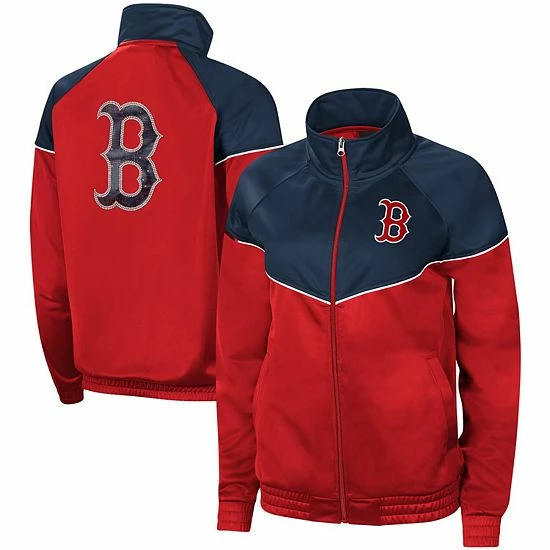 Women's G-III Sports By Carl Banks Red/Navy Boston Red Sox First Base Raglan Full-Zip Track Jacket 2 Women's G-III Sports By Carl Banks Red/Navy Boston Red Sox First Base Raglan Full-Zip Track Jacket - Image 2