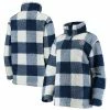 Women's G-III Sports By Carl Banks Navy/White Chicago Cubs Sherpa Plaid Quarter-Zip Jacket