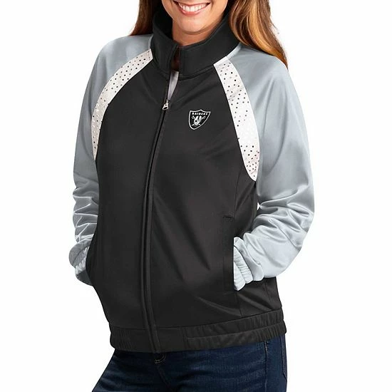 Women's G-III 4Her By Carl Banks Black/Silver Las Vegas Raiders Confetti Raglan Full-Zip Track Jacket 1 Women's G-III 4Her By Carl Banks Black/Silver Las Vegas Raiders Confetti Raglan Full-Zip Track Jacket