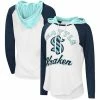 Women's G-III Sports By Carl Banks White/Deep Sea Blue Seattle Kraken Sideline Raglan Long Sleeve Hoodie T-Shirt