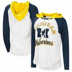 Women's G-III 4Her By Carl Banks White/Navy Michigan Wolverines From The Sideline Raglan Hoodie Long Sleeve T-Shirt