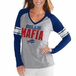 Women's G-III 4Her By Carl Banks Gray Buffalo Bills Bills Mafia Franchise Tri-Blend V-Neck Long Sleeve T-Shirt