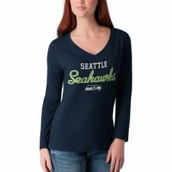 Women's G-III 4Her By Carl Banks College Navy Seattle Seahawks Post Season Long Sleeve V-Neck T-Shirt