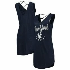 Women's G-III 4Her By Carl Banks Navy New York Yankees Game Time Slub Beach V-Neck Cover-Up Dress