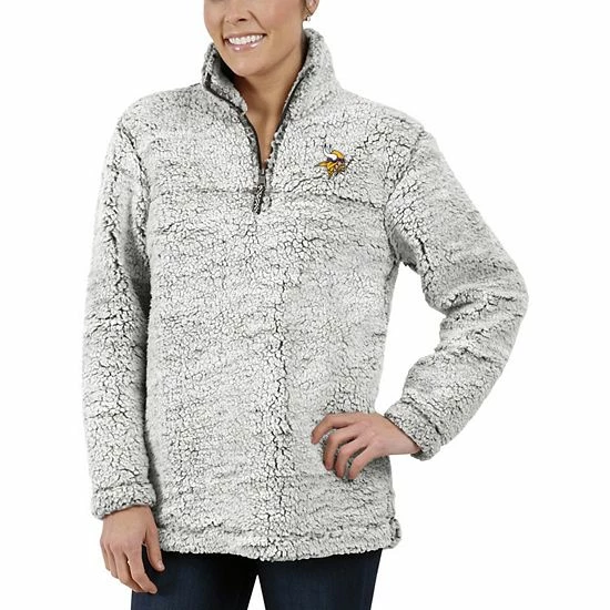 G-III Women's Gray Minnesota Vikings Sherpa Quarter-Zip Pullover Jacket 1 G-III Women's Gray Minnesota Vikings Sherpa Quarter-Zip Pullover Jacket