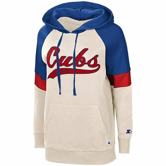 G-III Women's Starter Cream/Royal Chicago Cubs Shoutout Raglan Pullover Hoodie 1 G-III Women's Starter Cream/Royal Chicago Cubs Shoutout Raglan Pullover Hoodie