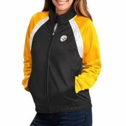 G-III Sales Store 17 Women's G-III 4Her By Carl Banks Black/Gold Pittsburgh Steelers Confetti Raglan Full-Zip Track Jacket