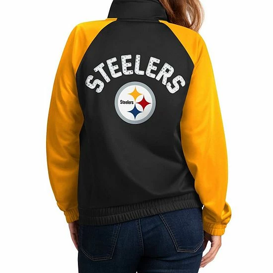 Women's G-III 4Her By Carl Banks Black/Gold Pittsburgh Steelers Confetti Raglan Full-Zip Track Jacket 3 Women's G-III 4Her By Carl Banks Black/Gold Pittsburgh Steelers Confetti Raglan Full-Zip Track Jacket - Image 3