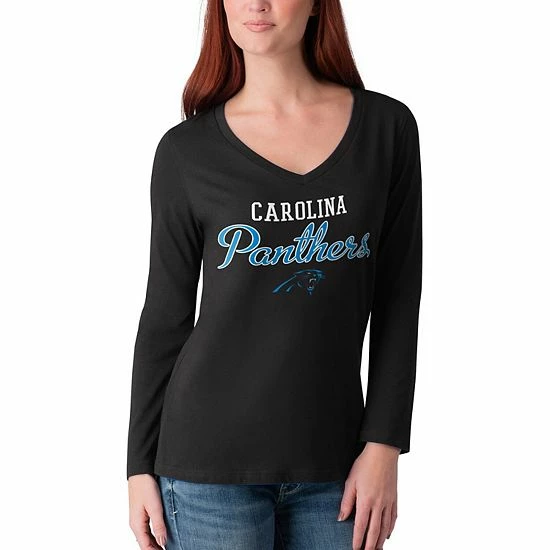 Women's G-III 4Her By Carl Banks Black Carolina Panthers Post Season Long Sleeve V-Neck T-Shirt 1 Women's G-III 4Her By Carl Banks Black Carolina Panthers Post Season Long Sleeve V-Neck T-Shirt