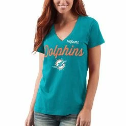 Women's G-III 4Her By Carl Banks Aqua Miami Dolphins Post Season V-Neck T-Shirt -G-III Sales Store unnamed file 98